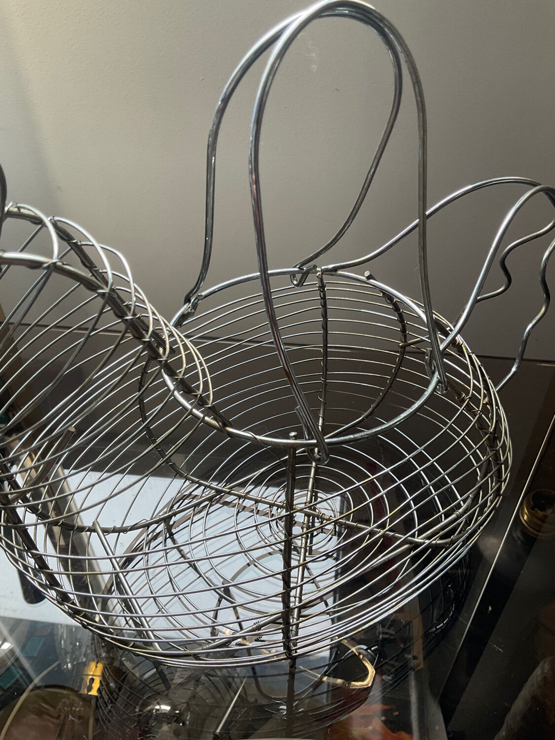 Vintage metal hen egg basket