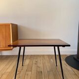 wooden coffee table and 70s design compass legs