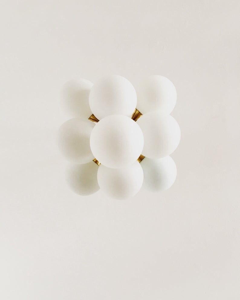 Brass and opaline glass Sputnik chandelier by Kaiser Leuchten