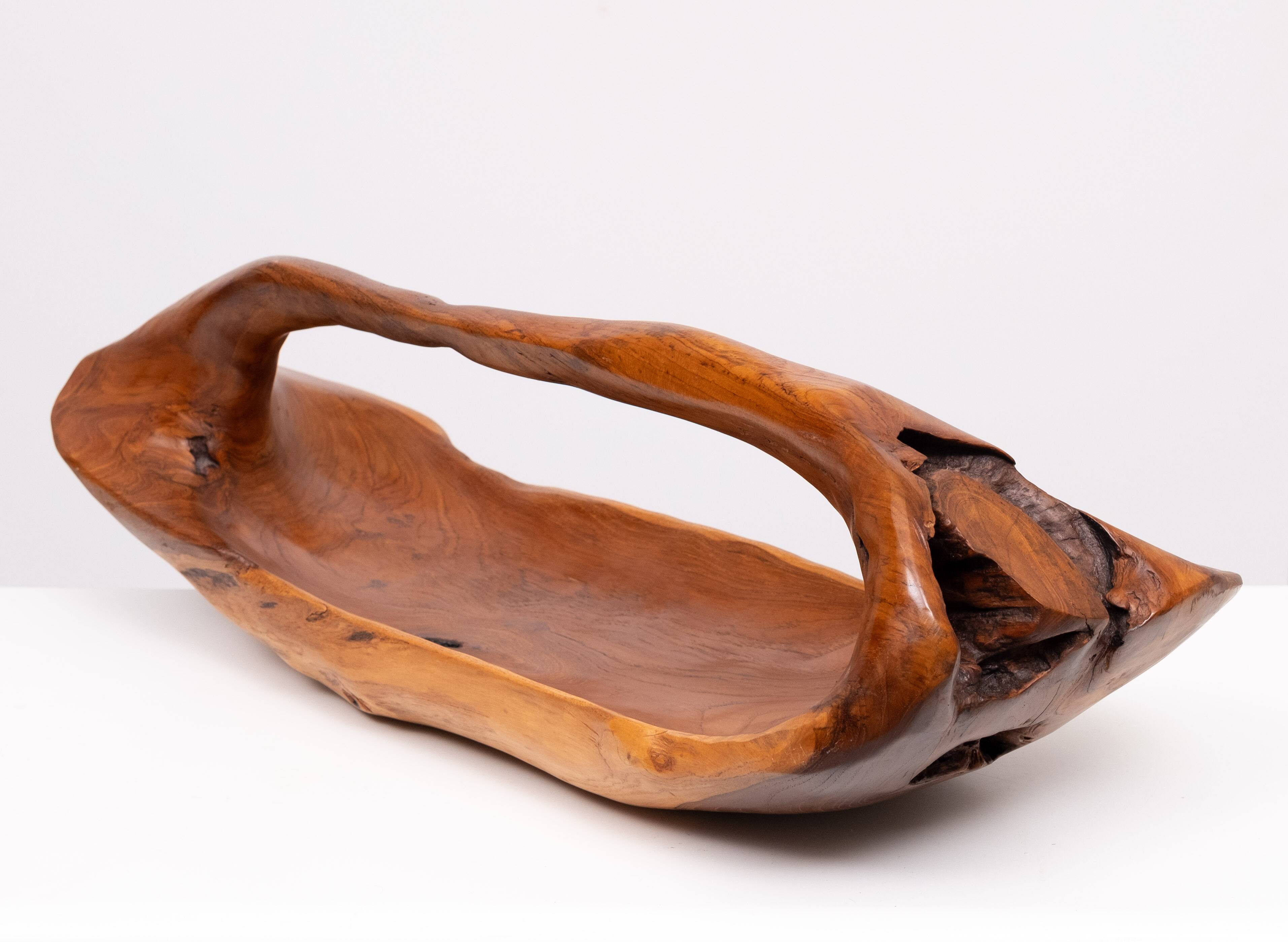 Large Carved Olive Wood Fruit basket 1970s