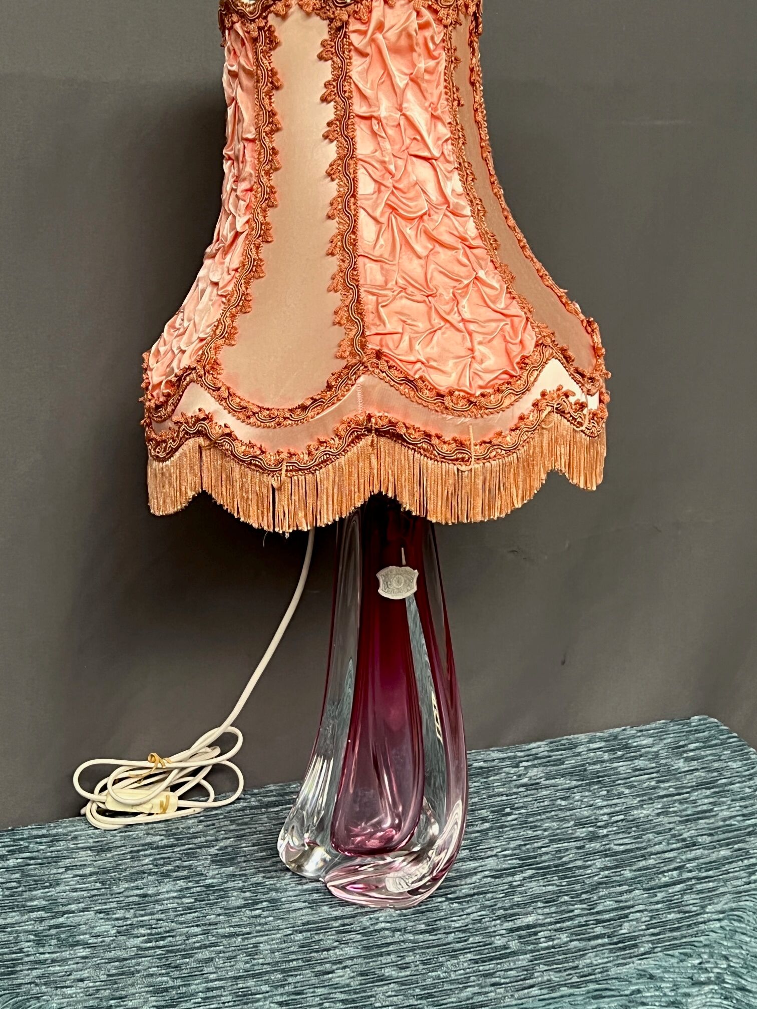 Val Saint Lambert. Two-tone solid crystal lamp (light purple) with high lead content.