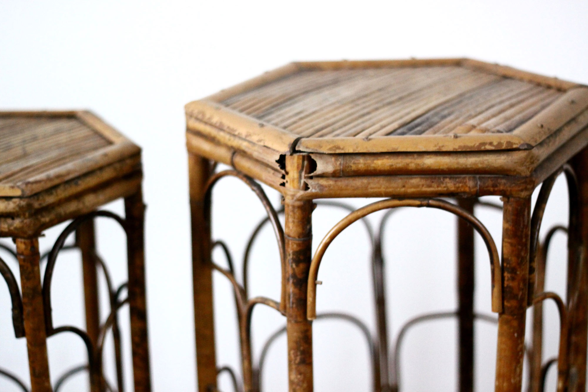 Pair of bamboo and rattan stools