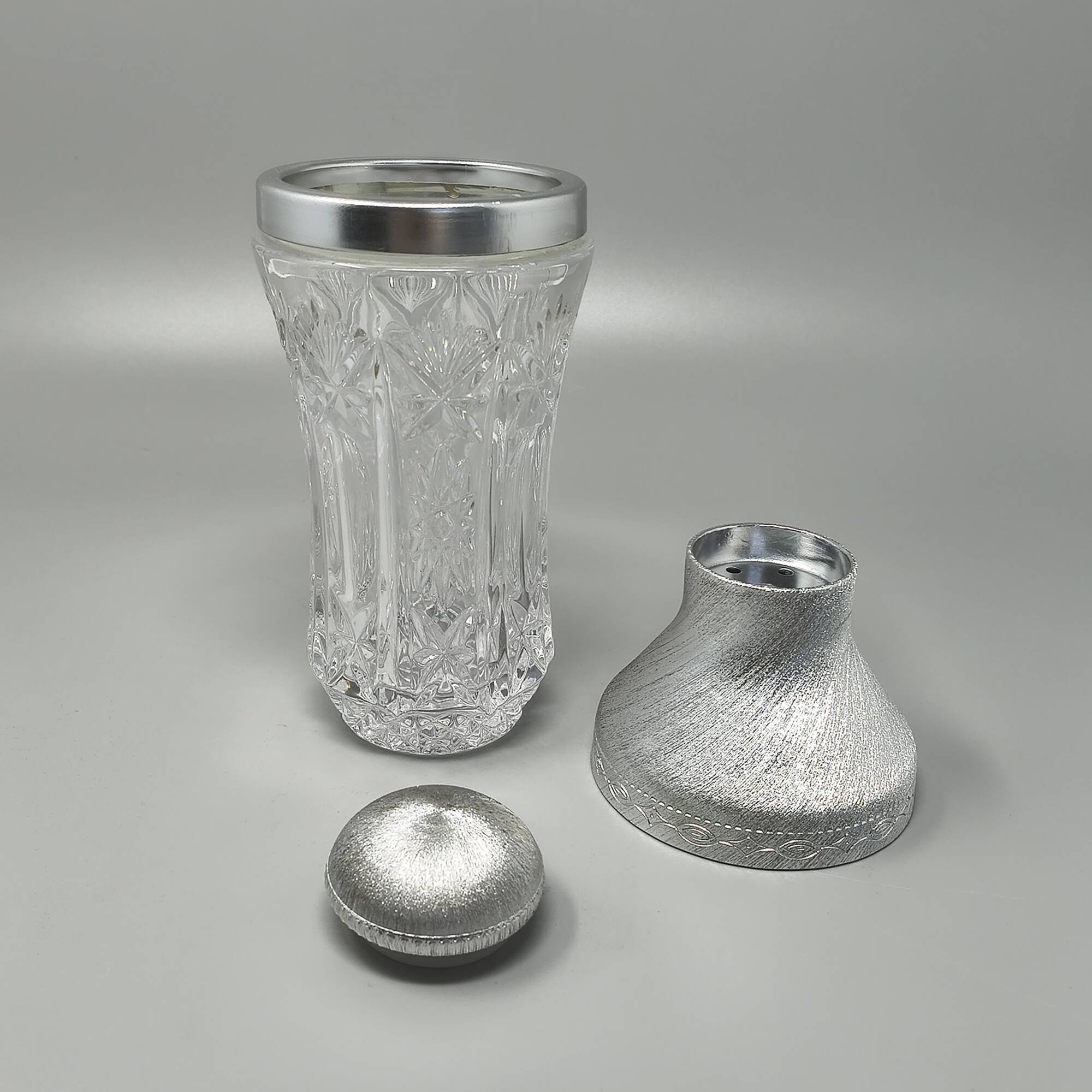 1960s Italian Mid-Century Cut Crystal & Brushed Metal Cocktail Set by Arir
