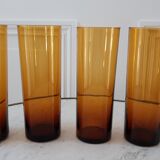 Set of 4 amber glass glasses with thick bottoms 70s
