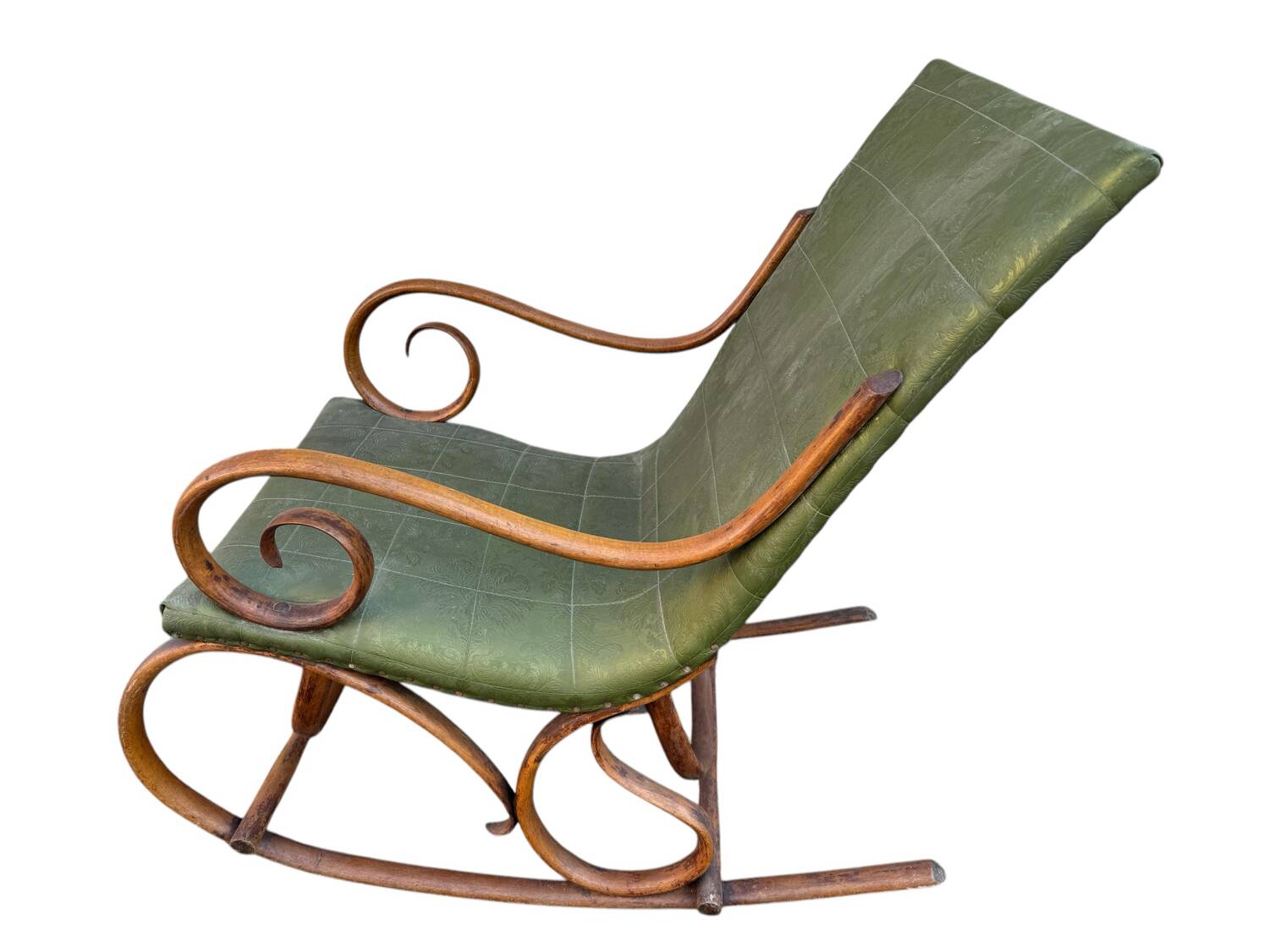 Set of 2 thonet style rocking chairs in green leatherette