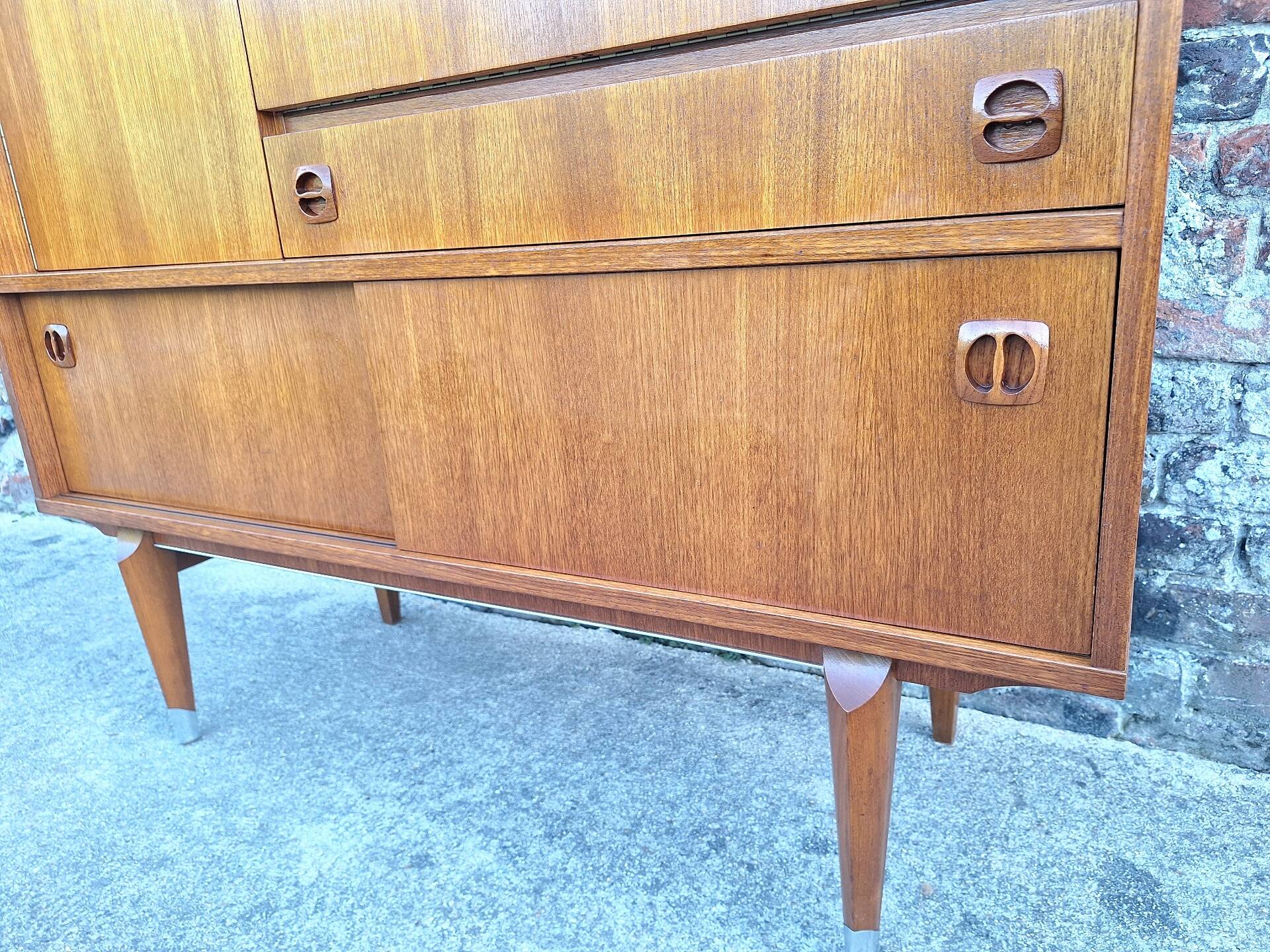 Vintage teak secretary, bar cabinet, sideboard, desk.