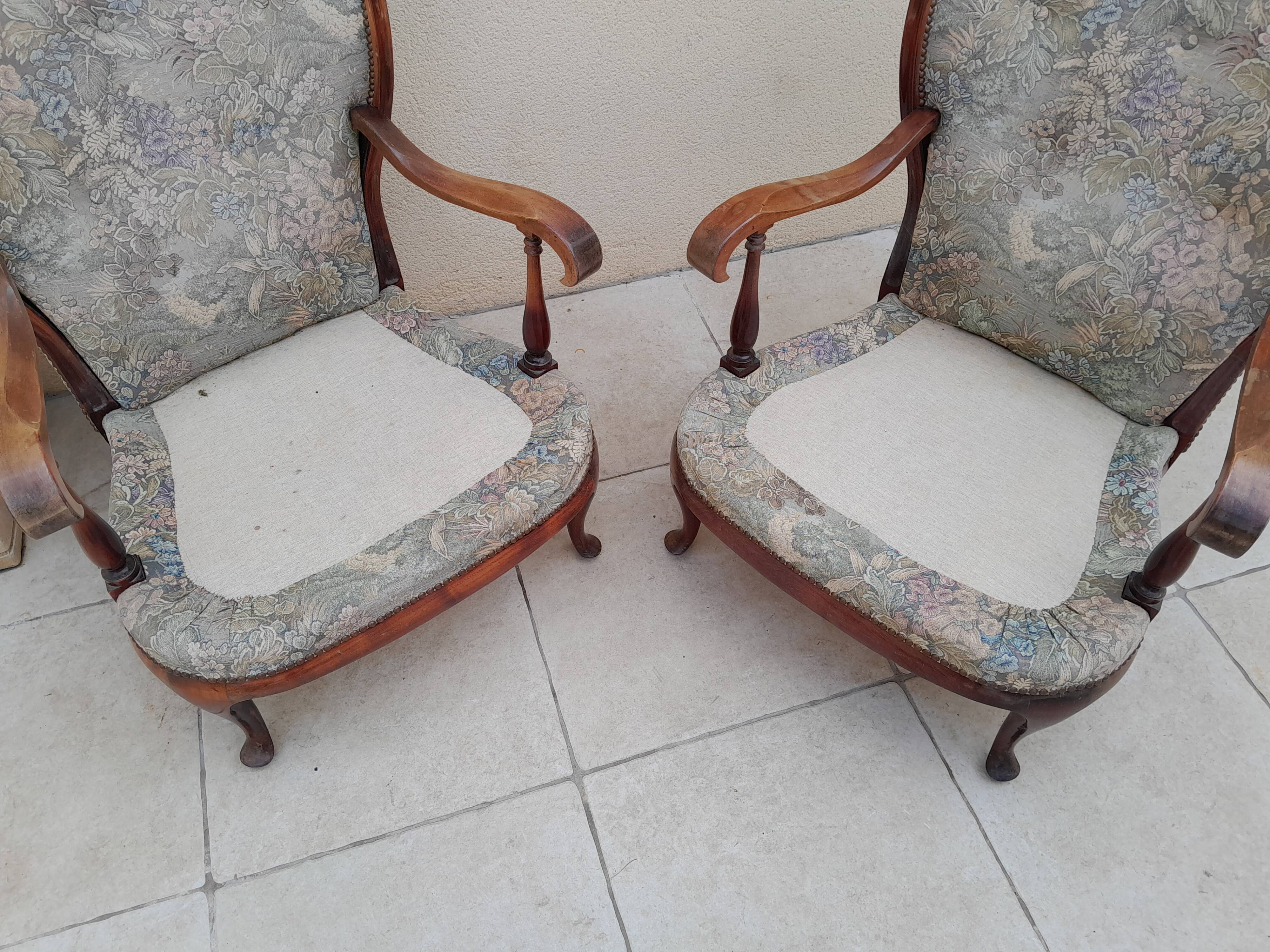 Pair of vintage antique bergère armchairs