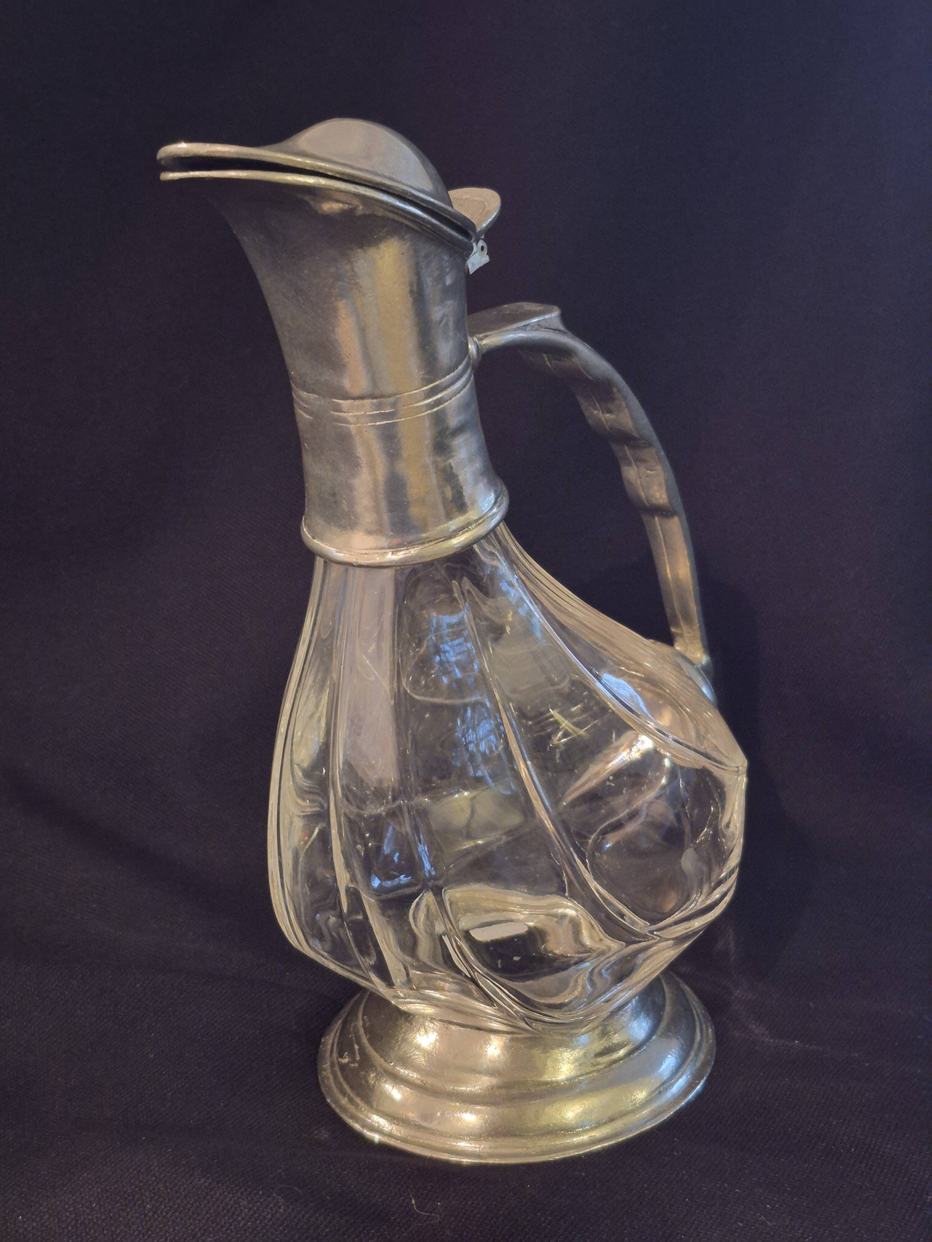 Wine carafe, duck design, glass and metal A553
