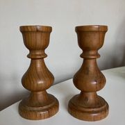 Pair of turned wooden baluster candlesticks, Scandinavian 1970s.