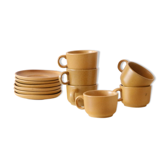 Sandstone cups and cups x6, Rigny sandstone, vintage, 1980