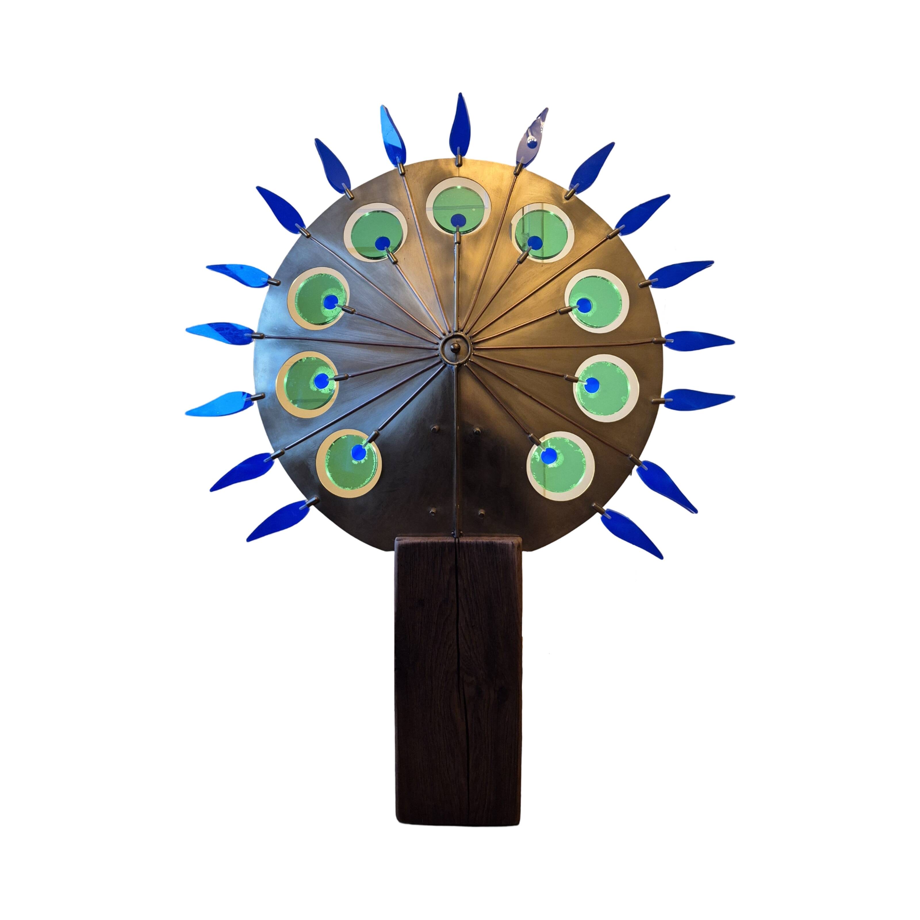 Lampadaire artisanal en laiton, chêne et plexiglas, Pays-Bas, années 1970