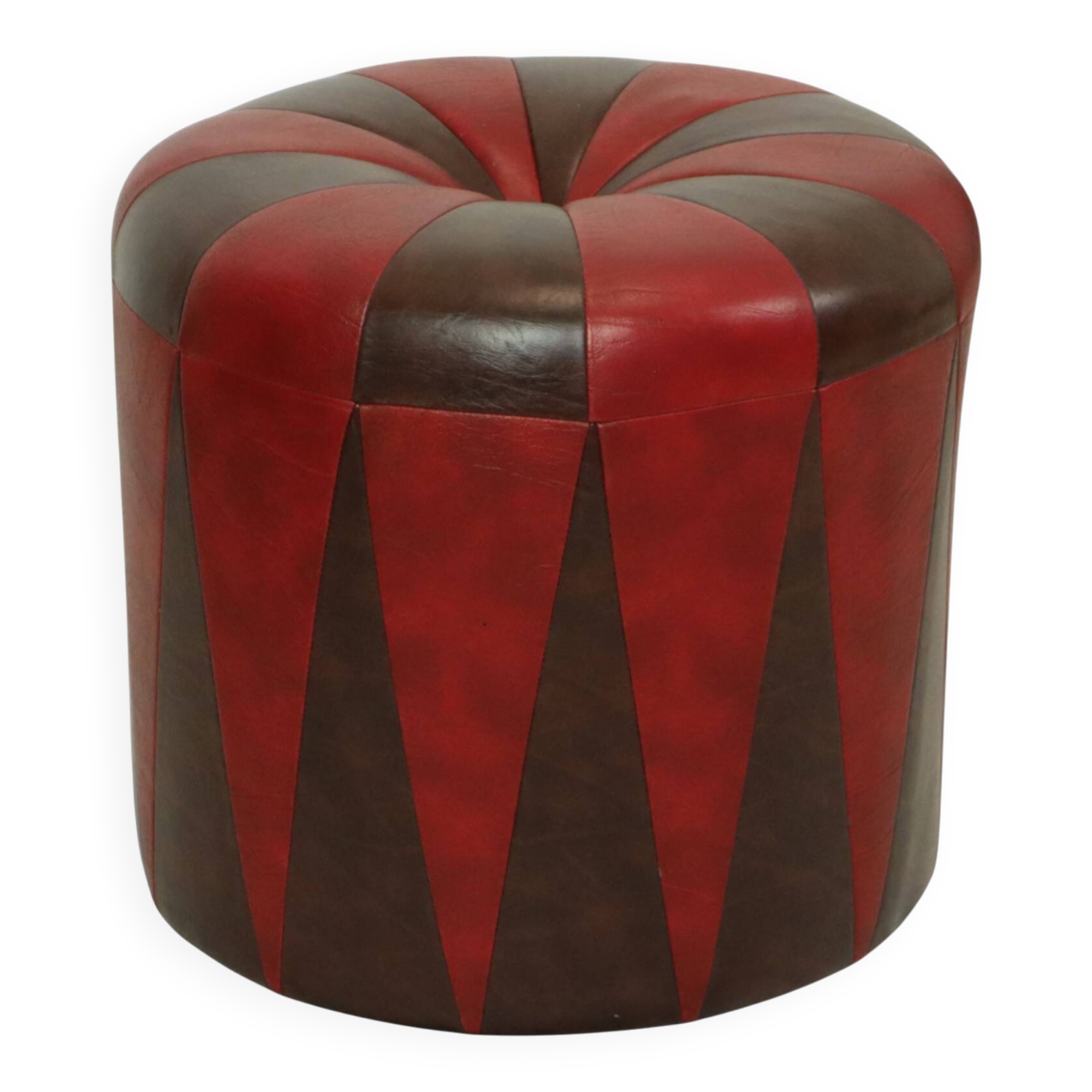 Round Vintage Pouf Brown Red Two-tone Skai Sixties
