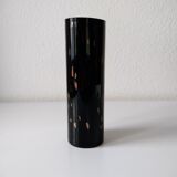 Black opaque glass vase with minimalist style copper inlays