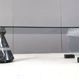 Postmodern black marble and glass coffee table, 1980s