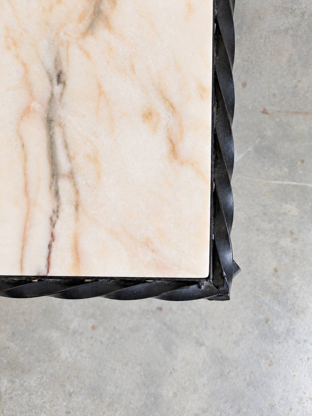 Coffee table in marble and wrought iron, Mediterranean spirit.