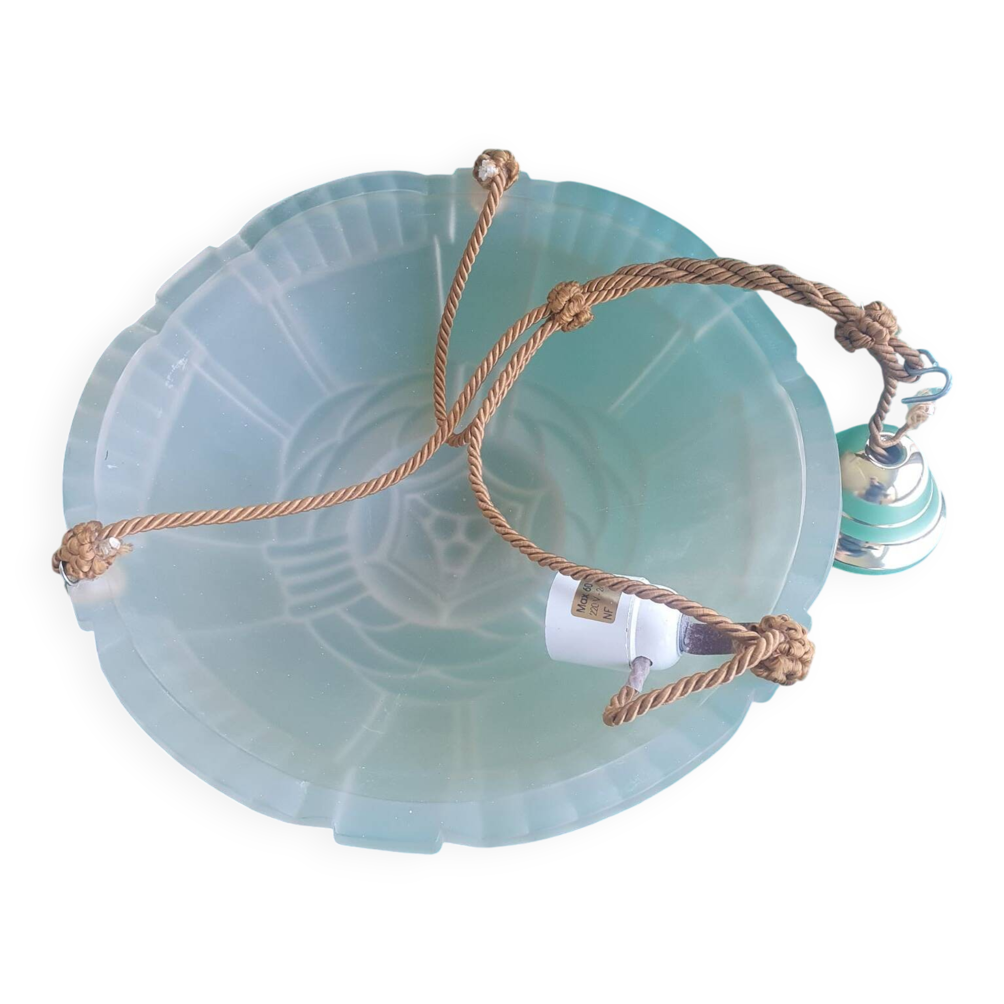 Pressed glass basin pendant light with Art Deco floral decoration Artistar France