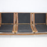 1970s Brutalist Dutch Oak and Leather 3 Seater Sofa