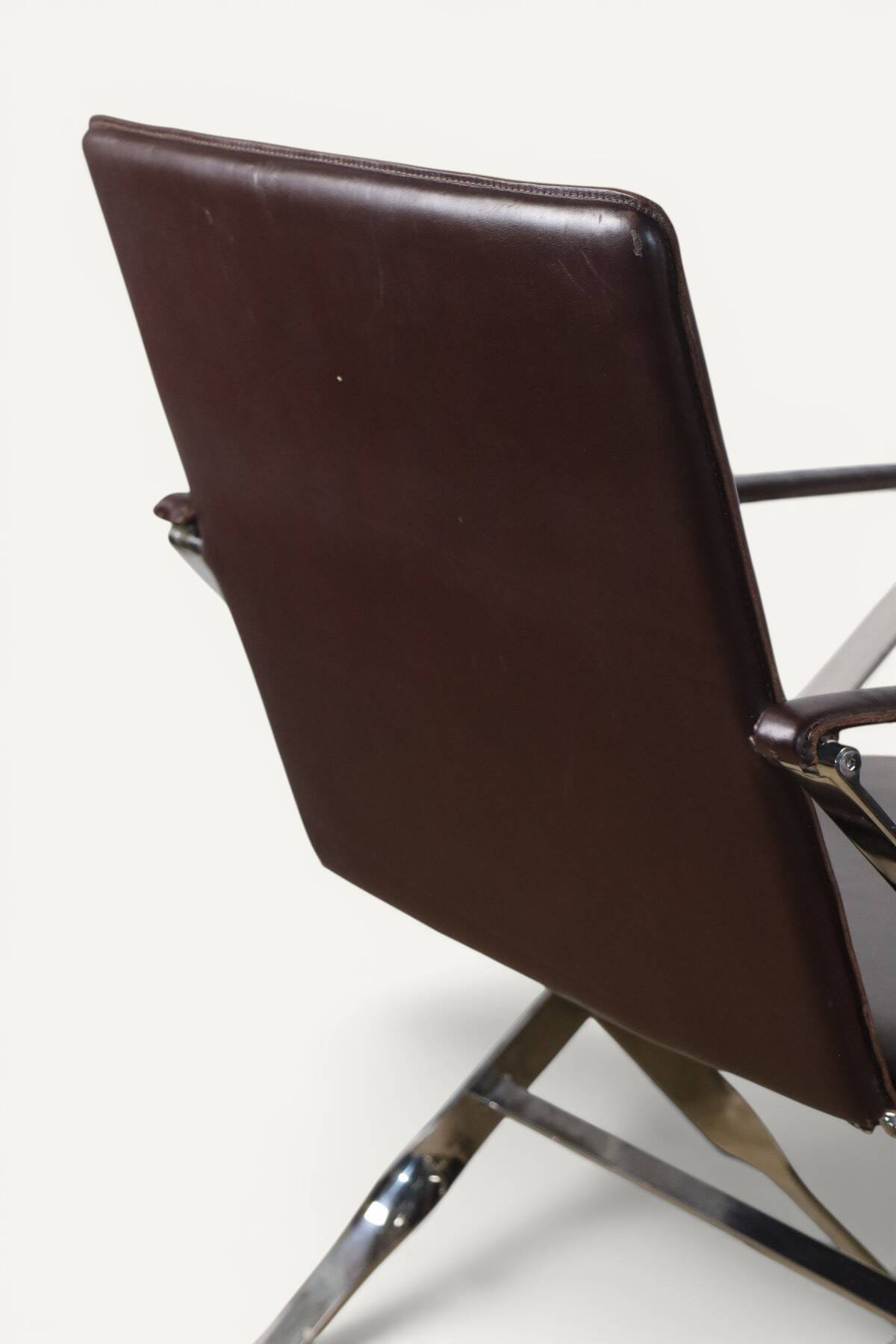 Pair of leather and chrome metal armchairs, Italy - 1970