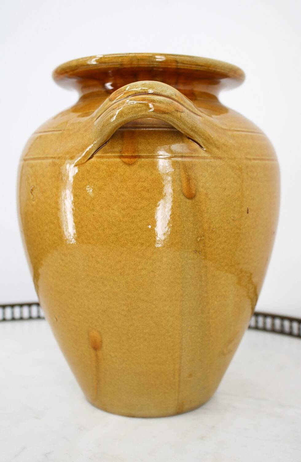 Large vintage yellow glazed terracotta jar vase