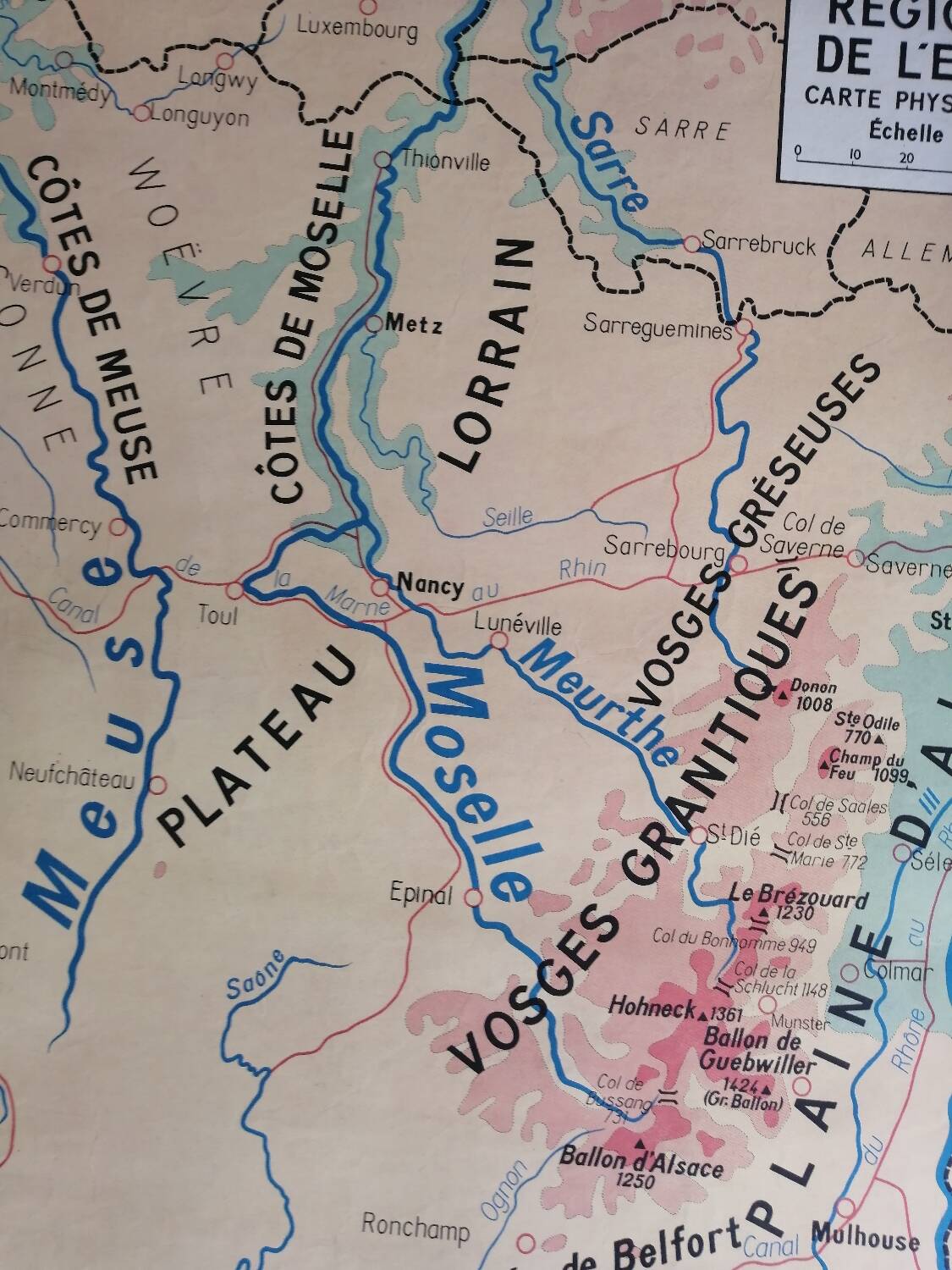 Vintage school map of France, Northern and Eastern Regions