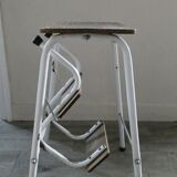 Stool step stool with 3 steps in wood and metal, 1960s