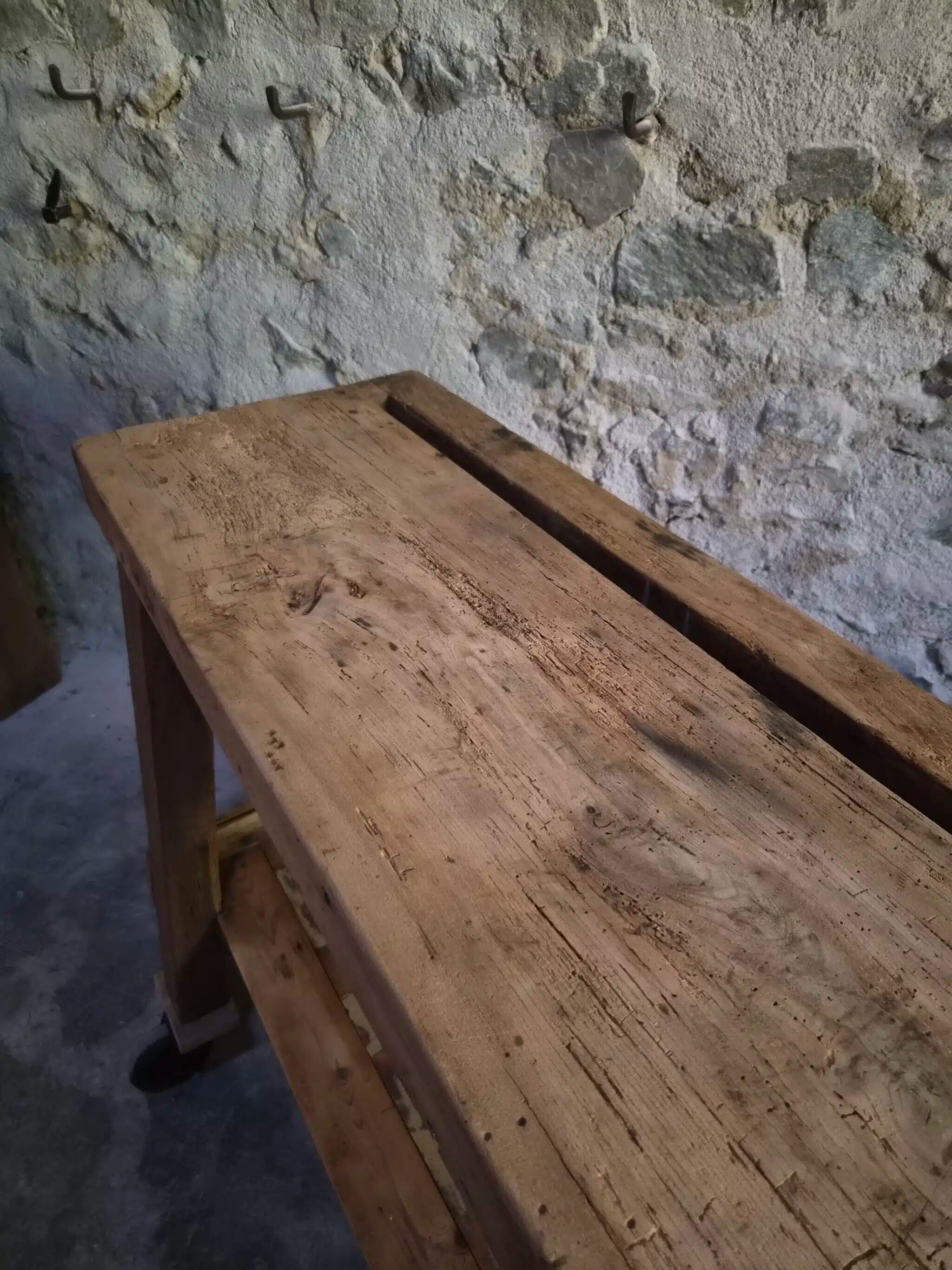 French industrial kitchen island, antique work table in chestnut and oak, circa 1900.