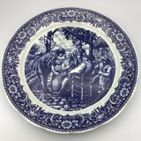 Blue enamelled earthenware wall dish with peasant scene decor Boch La Louvière