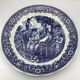 Blue enamelled earthenware wall dish with peasant scene decor Boch La Louvière