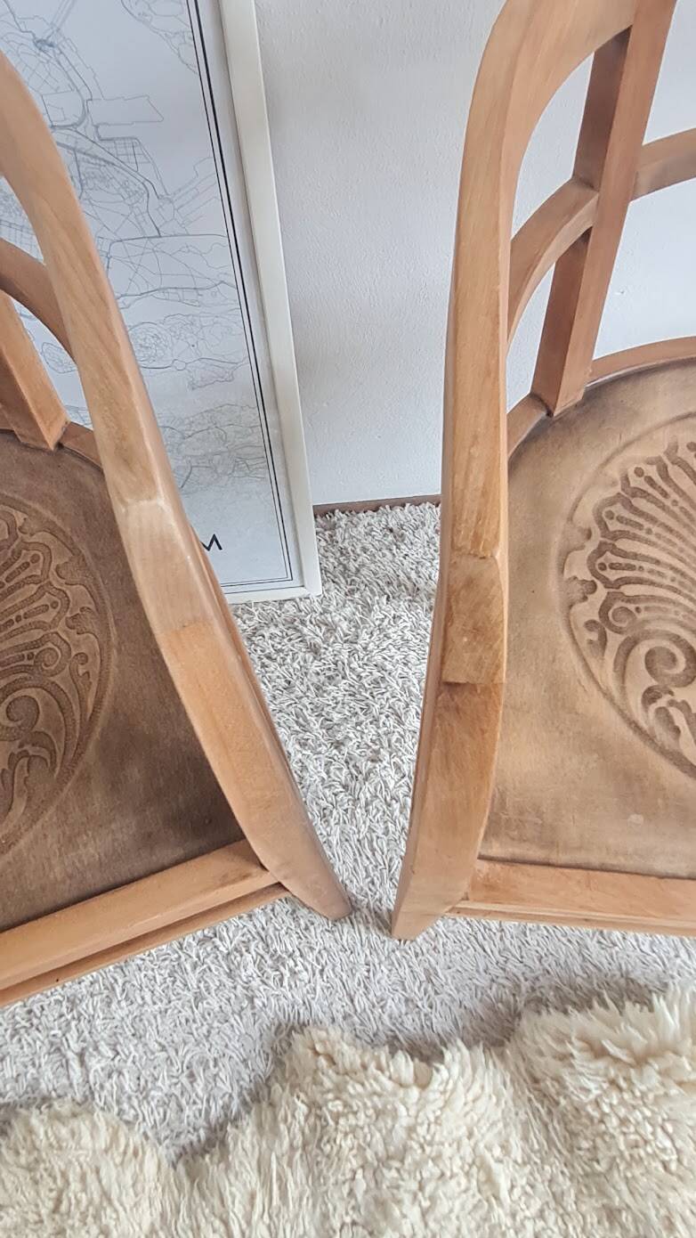 Pair of chairs in the style of antique armchairs circa 1940 - engraved seat.