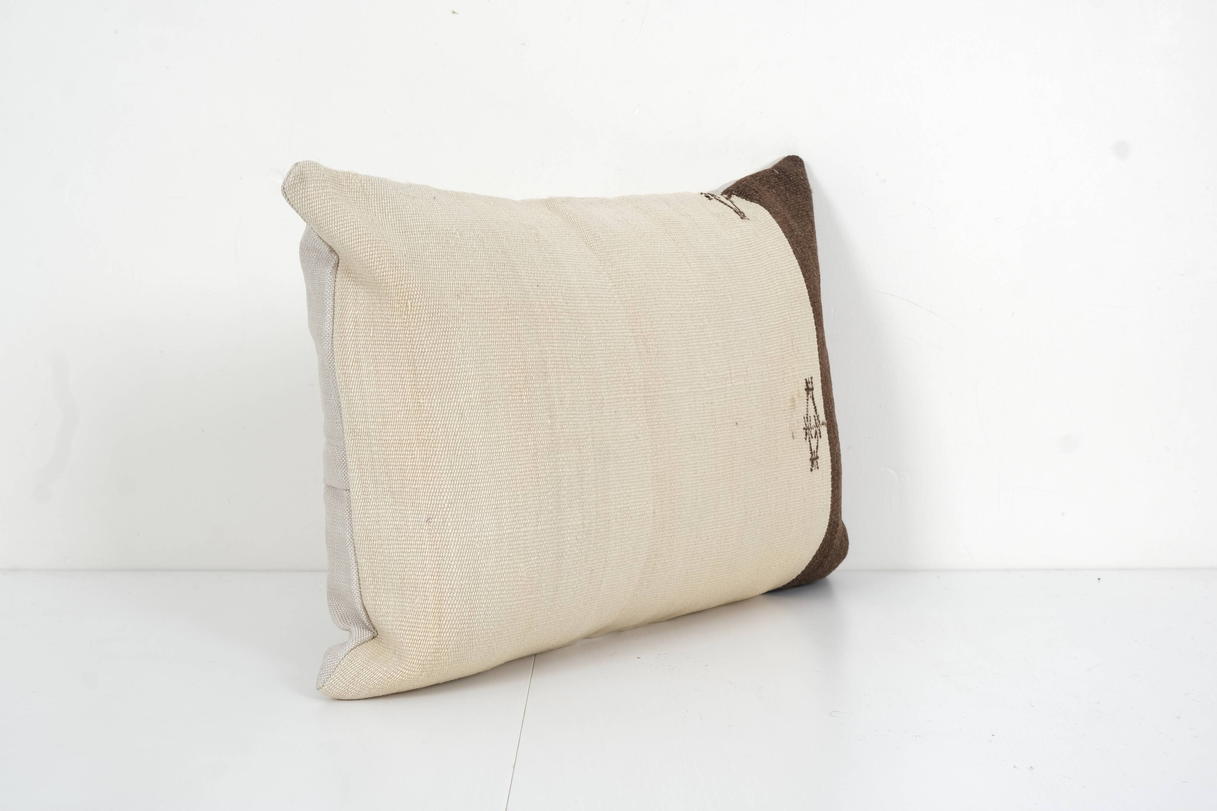 Organic striped kilim lumbar pillow cover, unique patterned organic throw lumbar pillow