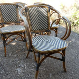 Ensemble de 6 fauteuils bistrot de terrasse en rotin type "parisienne".