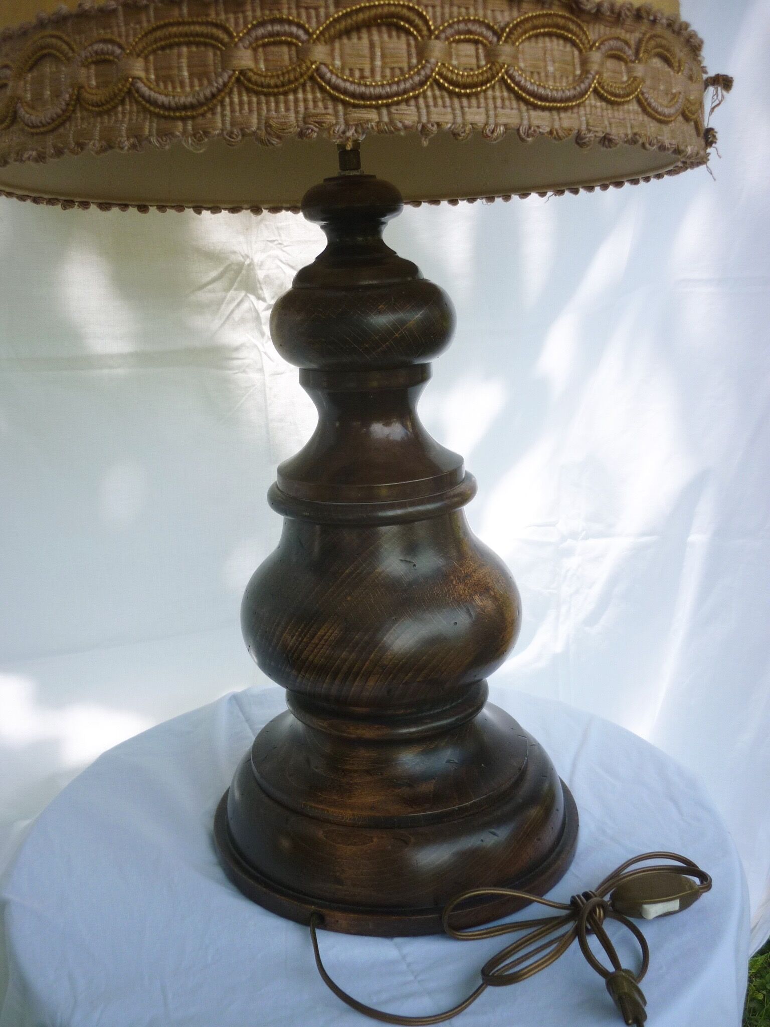 Vintage turned wood lamp 70s