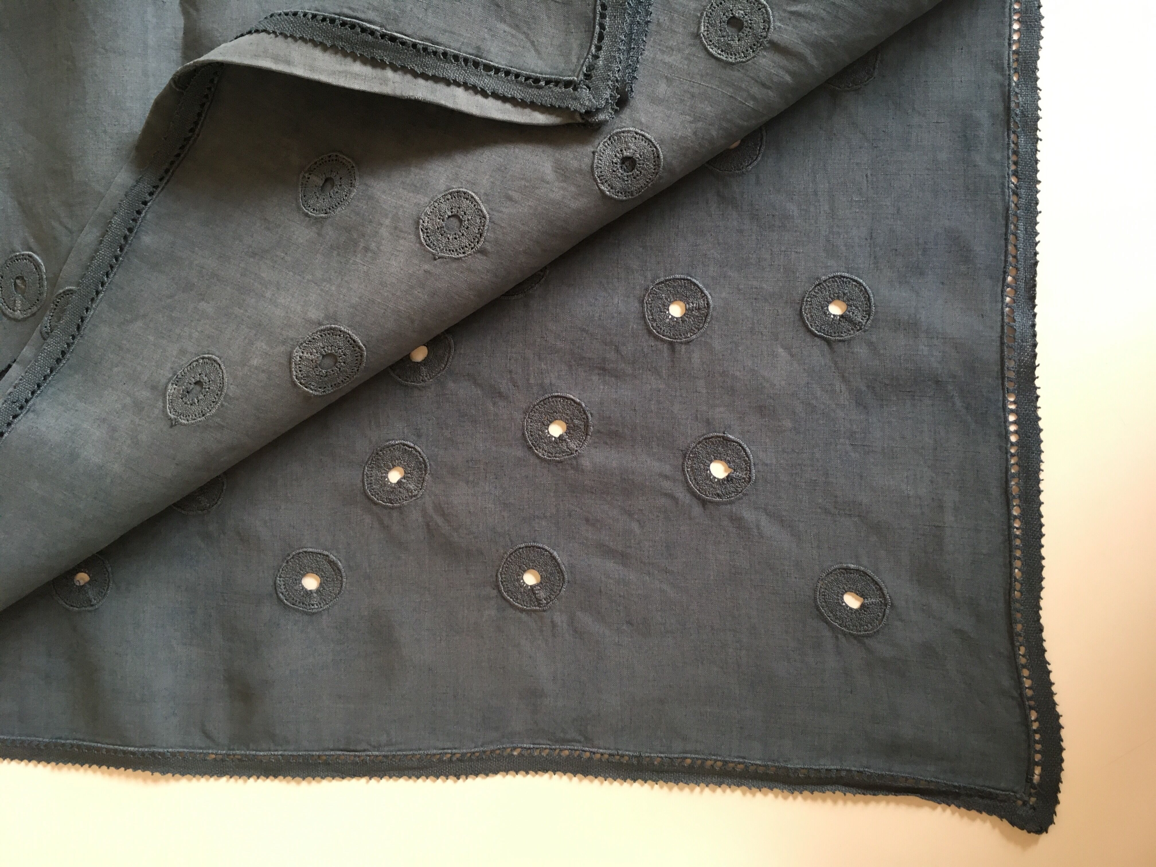 Hand embroidered linen tablecloth, 60's, 3.10m