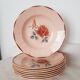 8 assiettes creuses Digoin Sarreguemines rose pourpre décor 9181
