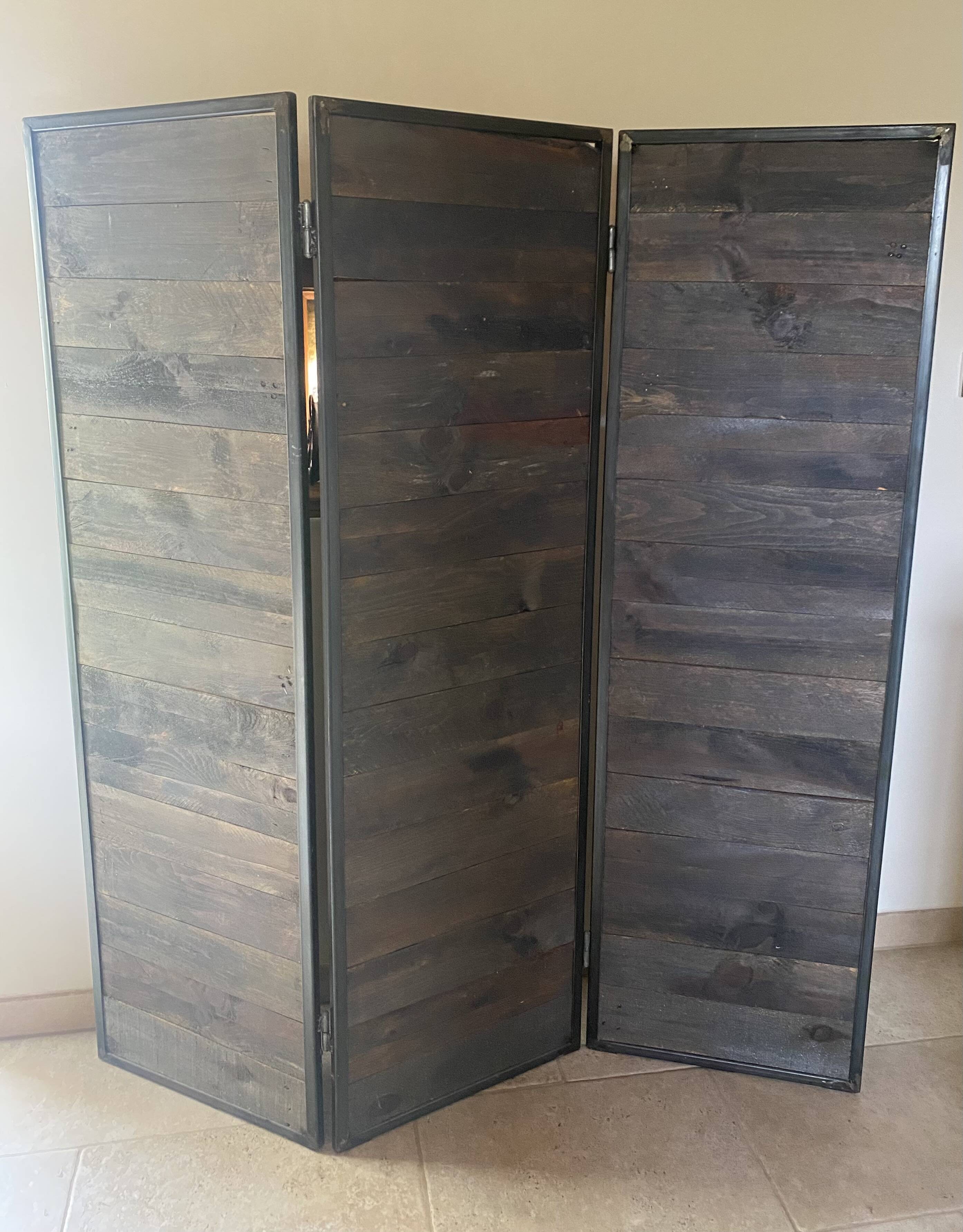 Industrial metal & solid wood screen - Unique designer piece