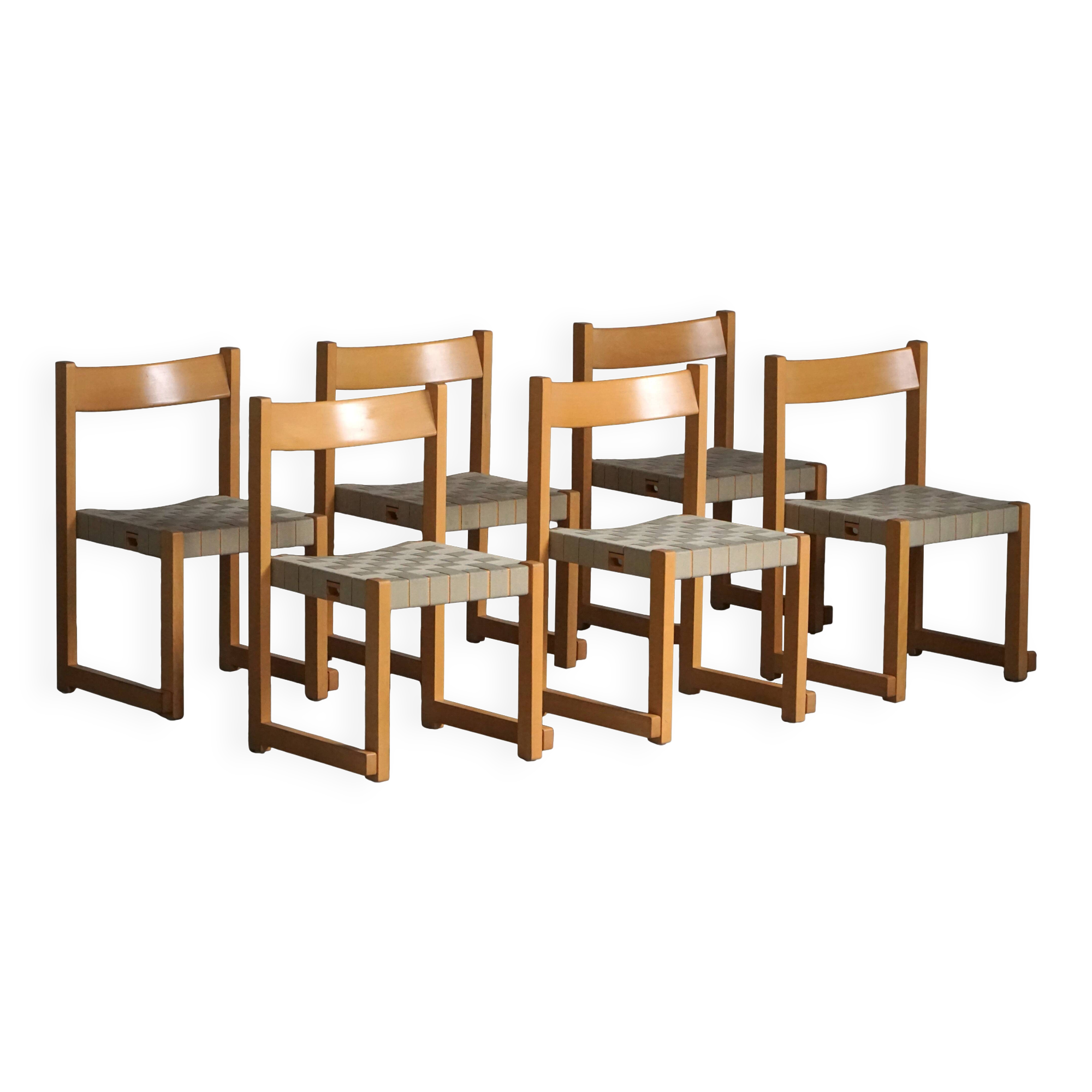 Hans J. Wegner, 'Koldinghus' chairs in beech with woven seat, set of 6, 1988