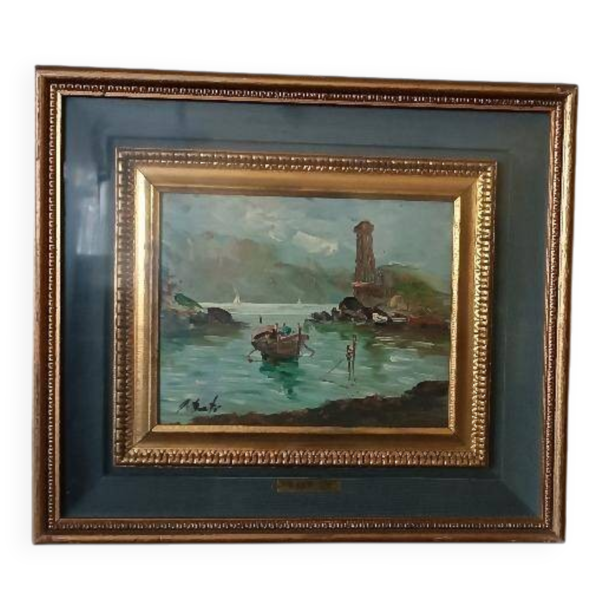 Oil painting Giovanni Bertè 60s/70s river landscape