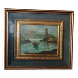 Oil painting Giovanni Bertè 60s/70s river landscape