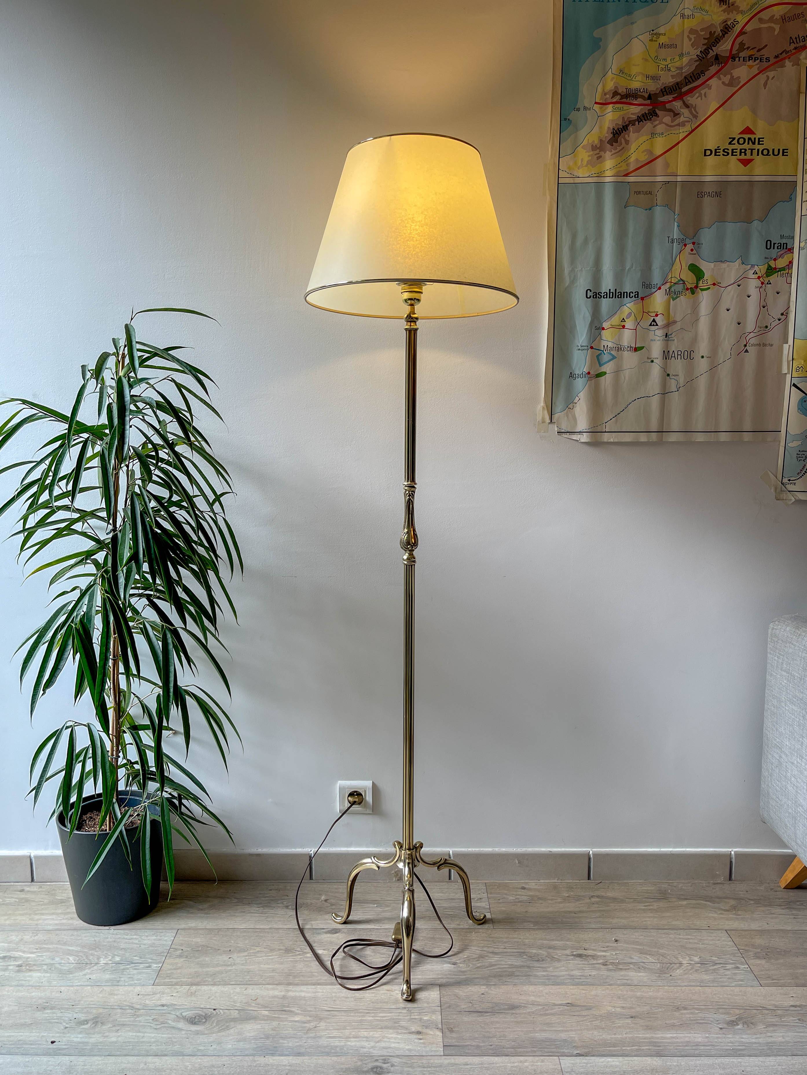 Vintage bronze and brass tripod floor lamp from the 1960s/70s – Adjustable height 190 cm