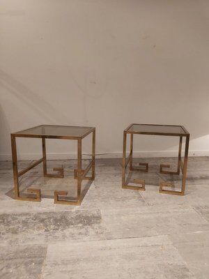 Set de 2 tables d'appoint vintage en forme de g en laiton