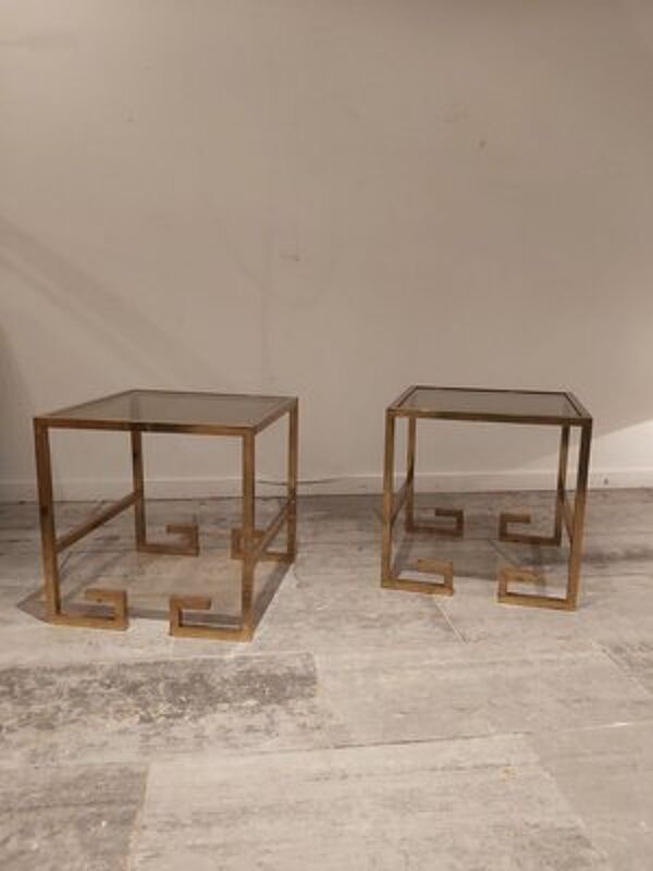 Set de 2 tables d'appoint vintage en forme de g en laiton