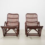Pair of Bamboo and Rattan Chaise Lounges Germany 1950s