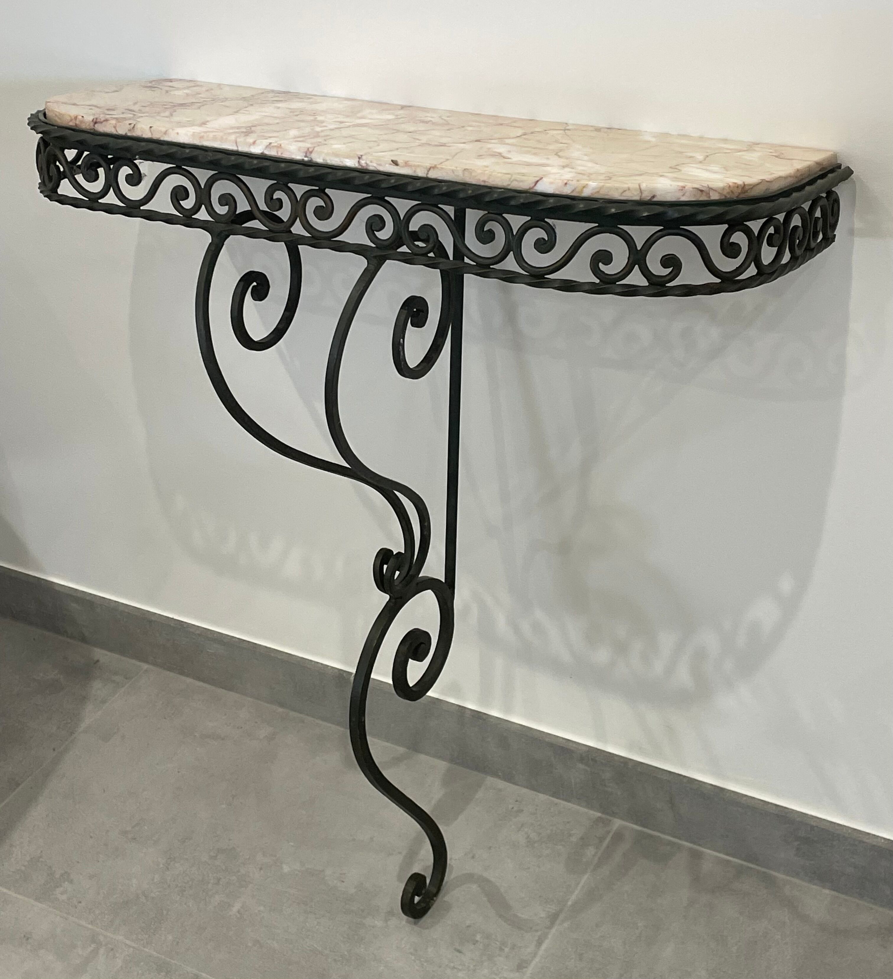 Wrought iron and marble console