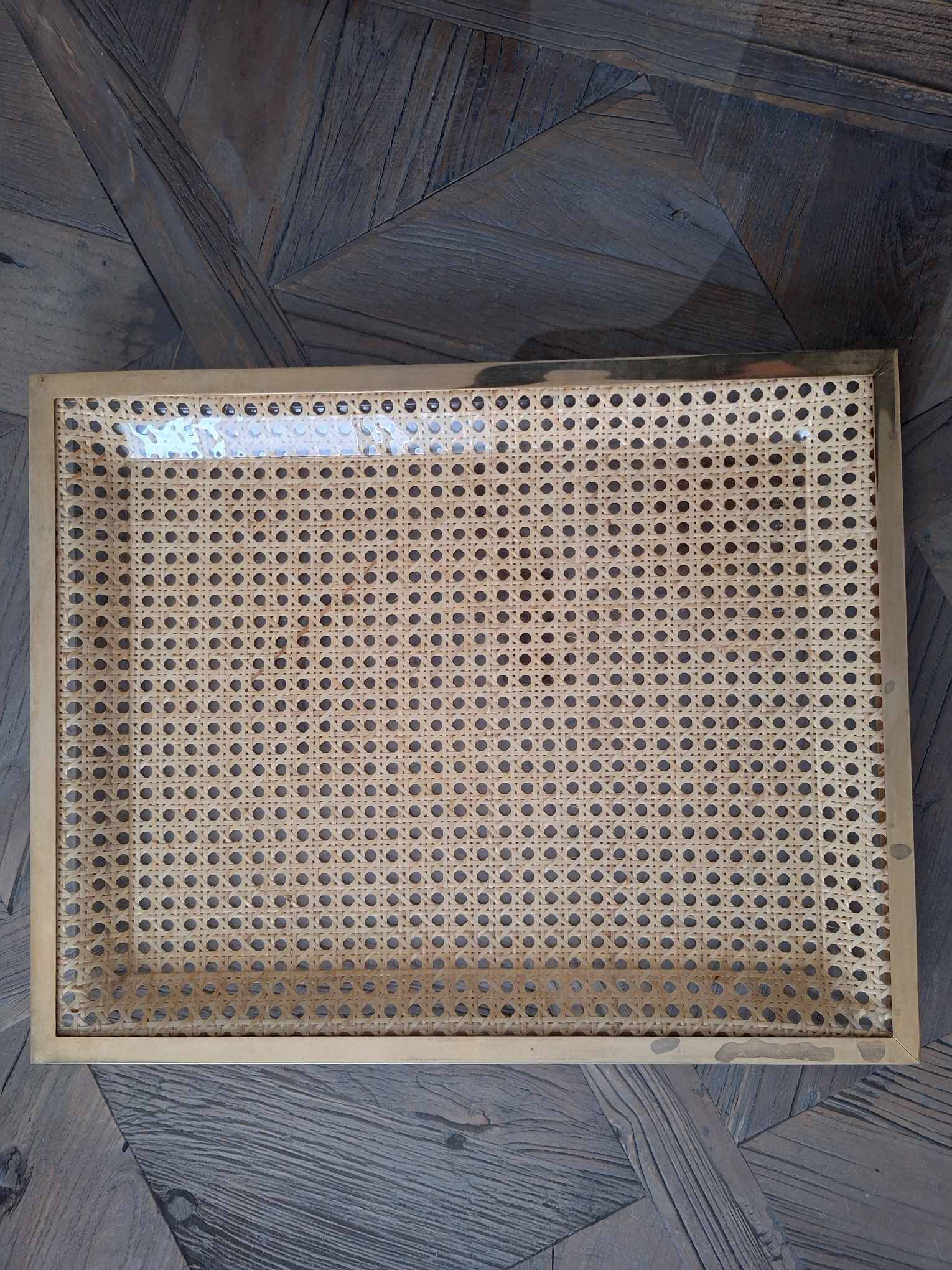 vintage cane and brass tray