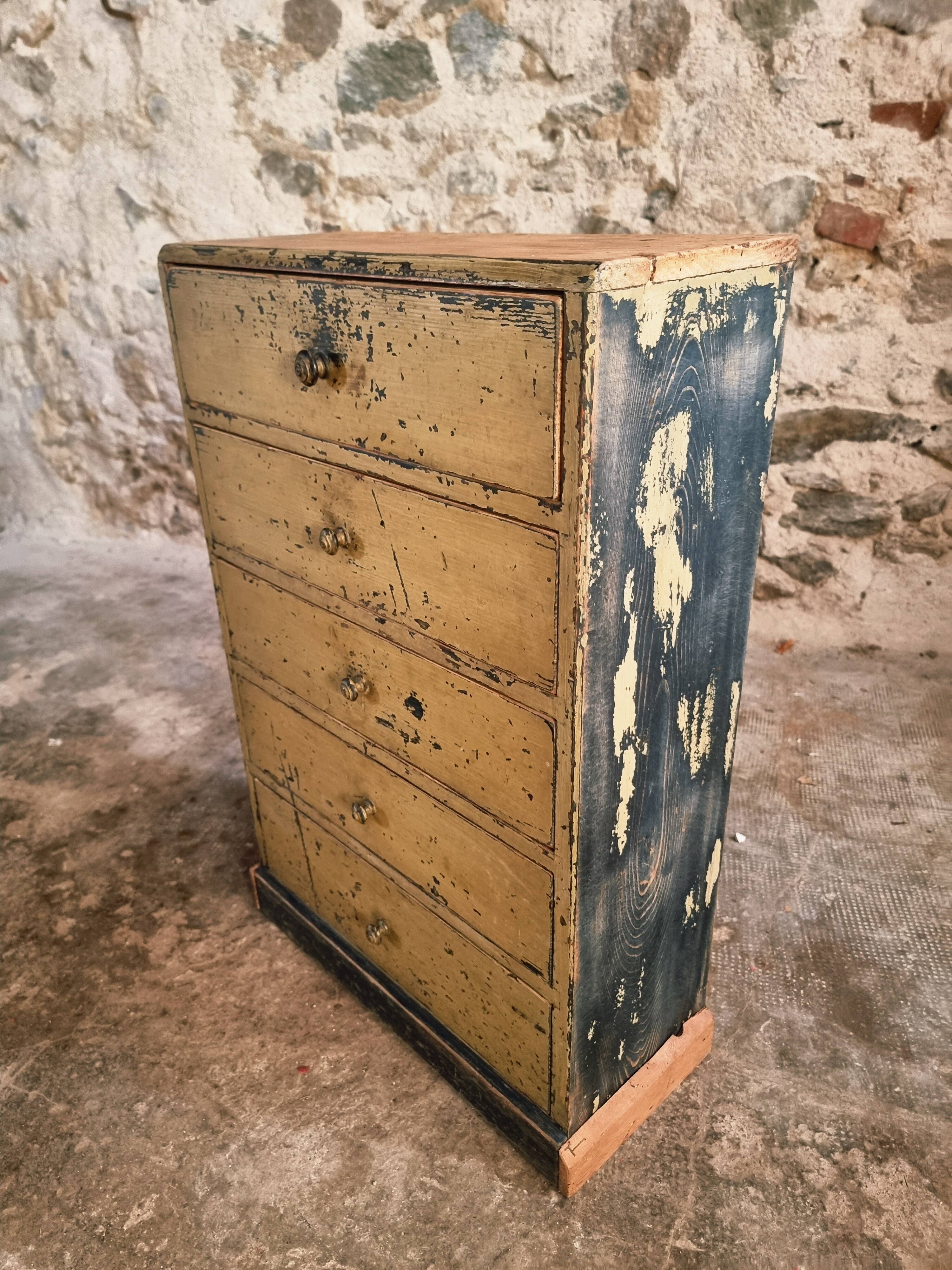 Antique French pine drawer cabinet – Narrow storage unit – Workshop/apothecary style – circa 1900