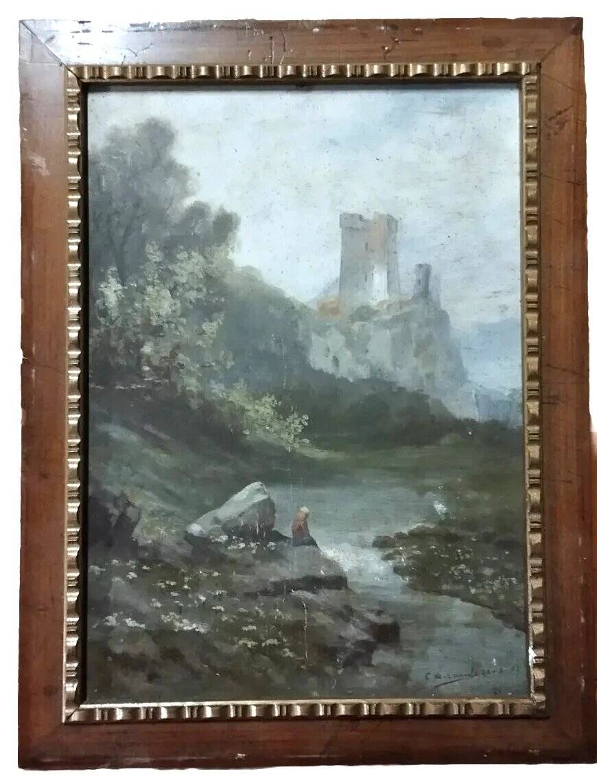 Painting, early 20th century, oil on cardboard, Italy, C. De Consoli