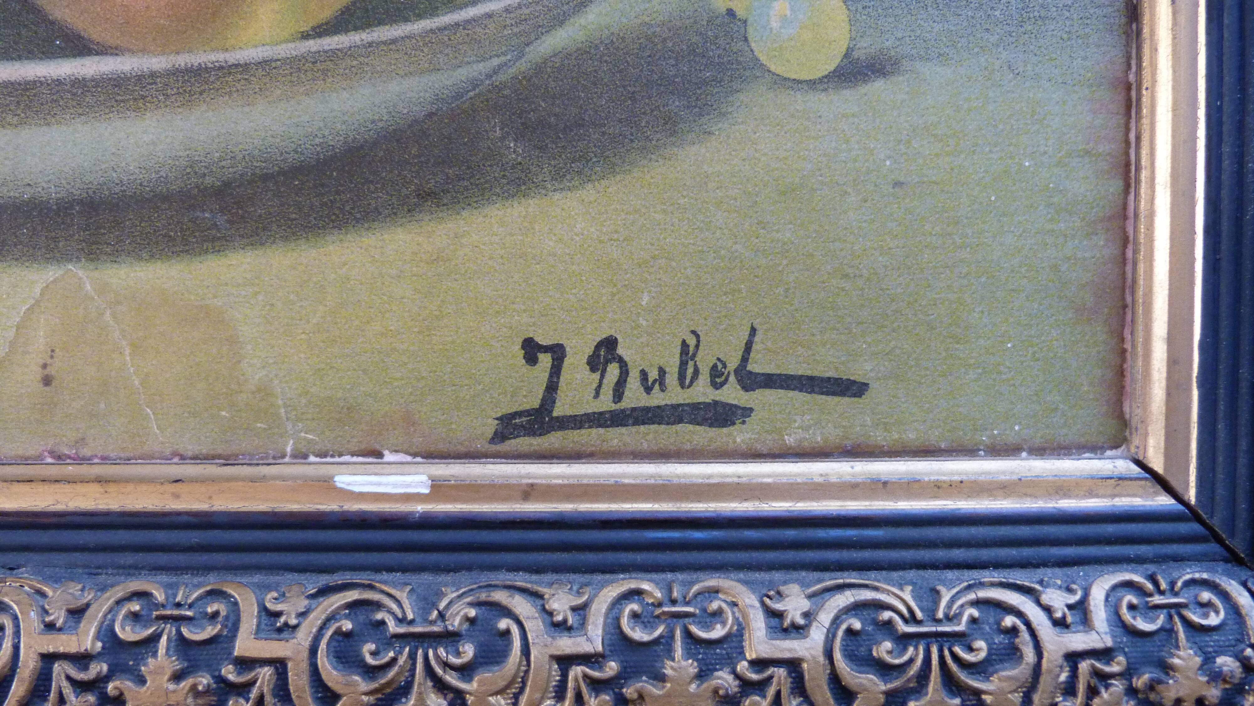 Oil on canvas still life with fruit by J. Rubel