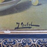 Oil on canvas still life with fruit by J. Rubel