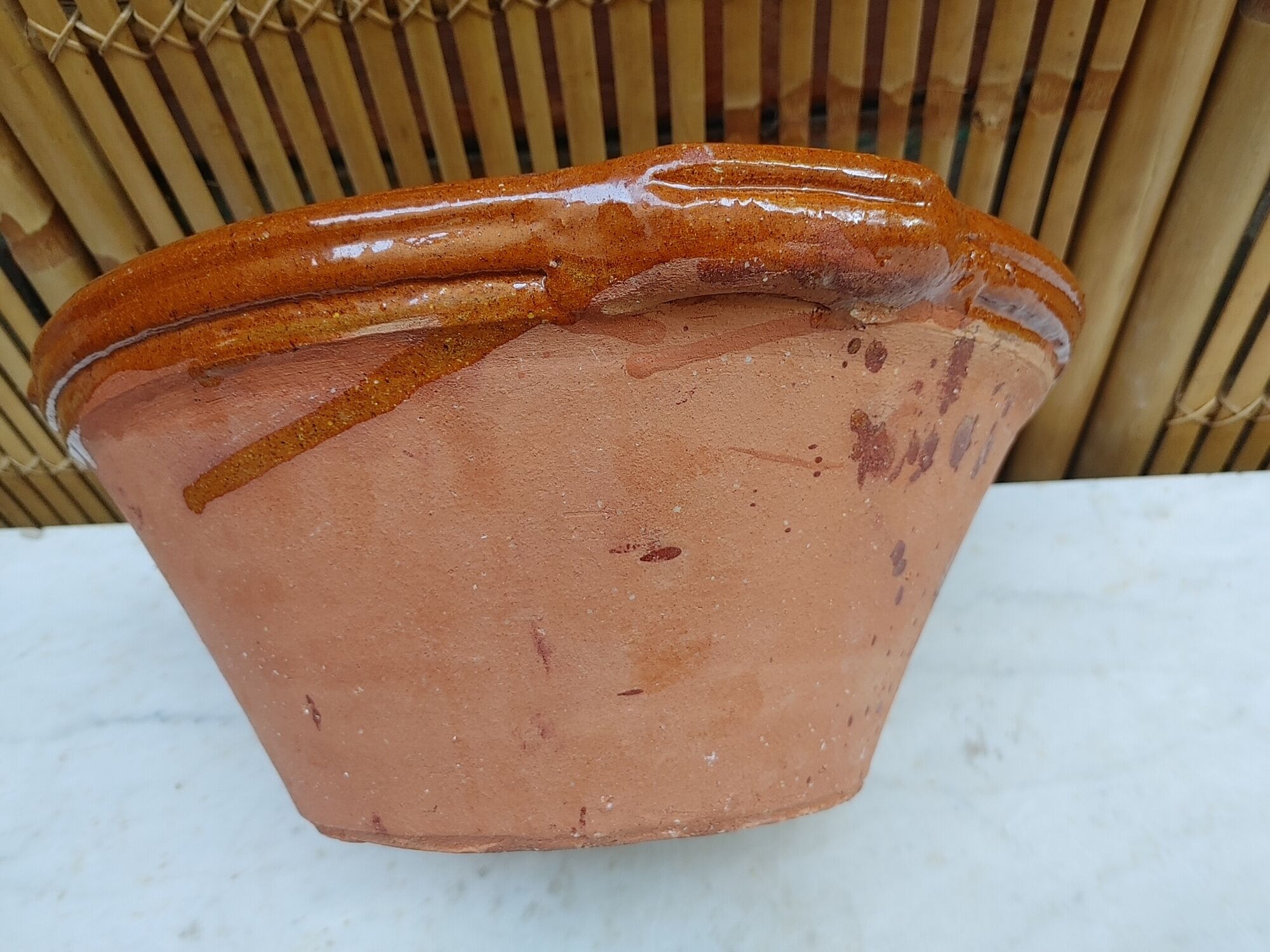 Ancient provençal tian in varnished terracotta - ø 34/35.5 cm