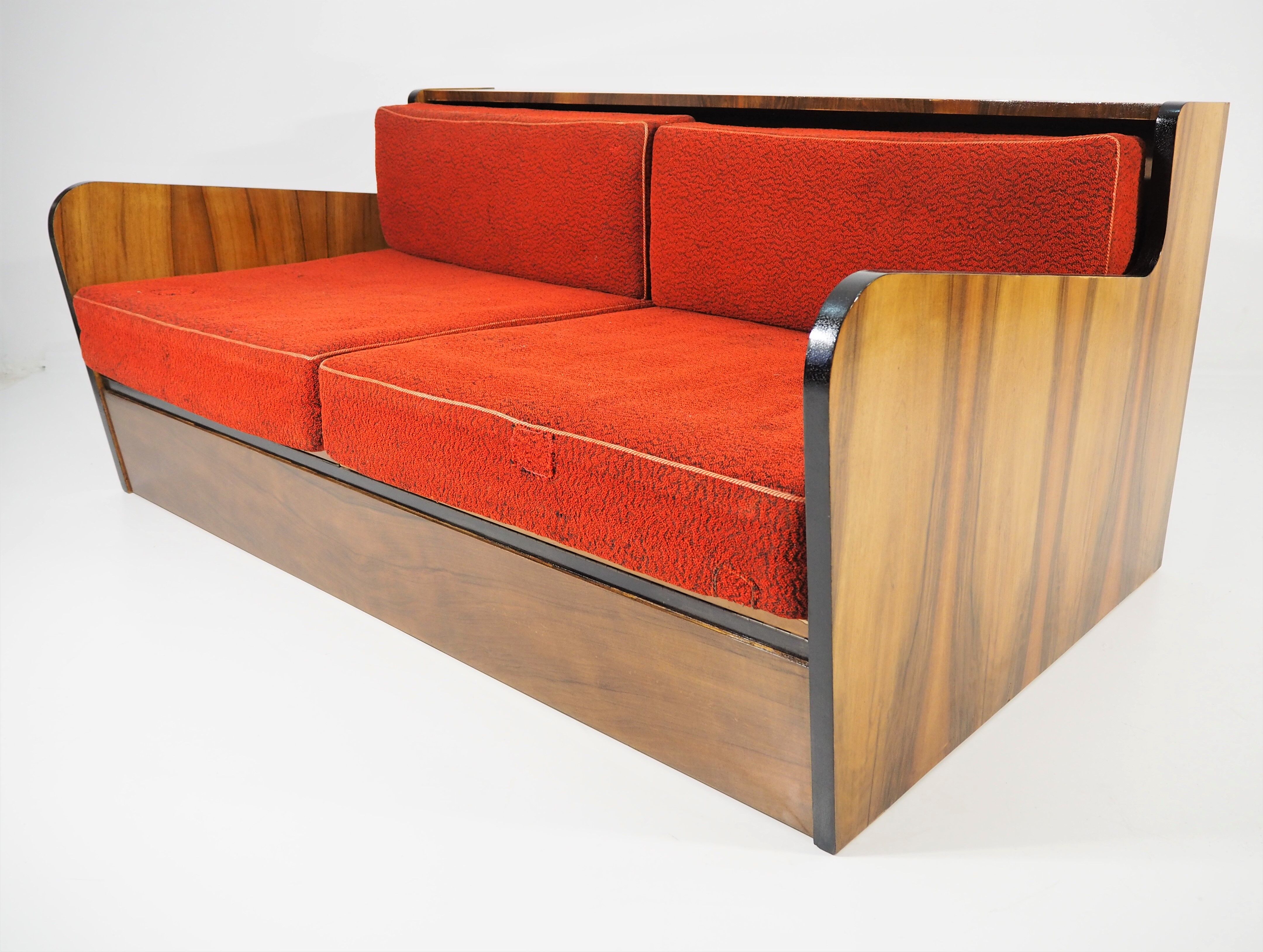 Art deco walnut sofa bed 1960s